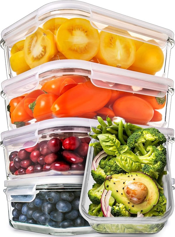 Prep Naturals Glass Meal Prep Containers (30oz, 5-Pack)